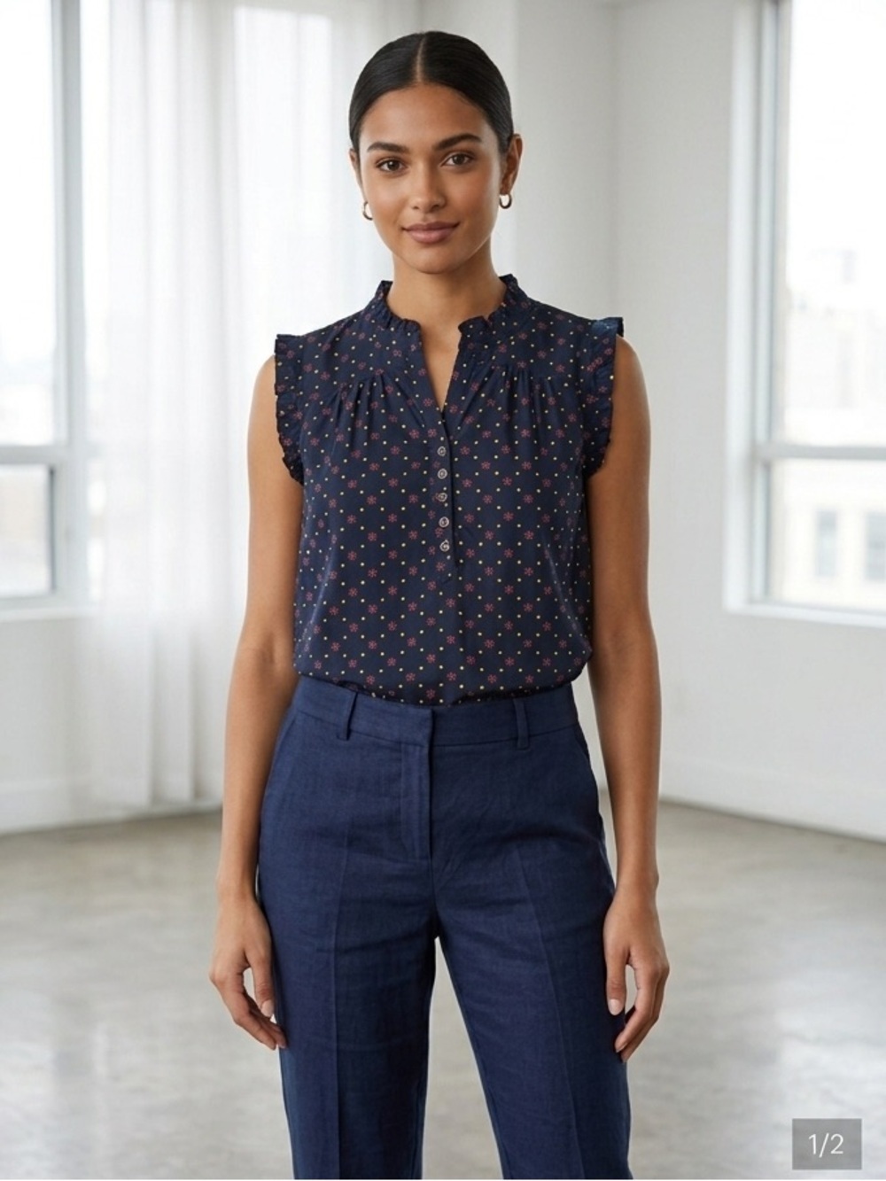 Tommy Hilfiger Navy Floral Sleeveless Top size L